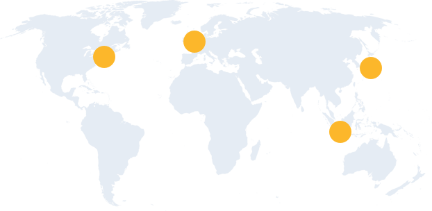 A world map with markers placed for every Scoot headquarters location.